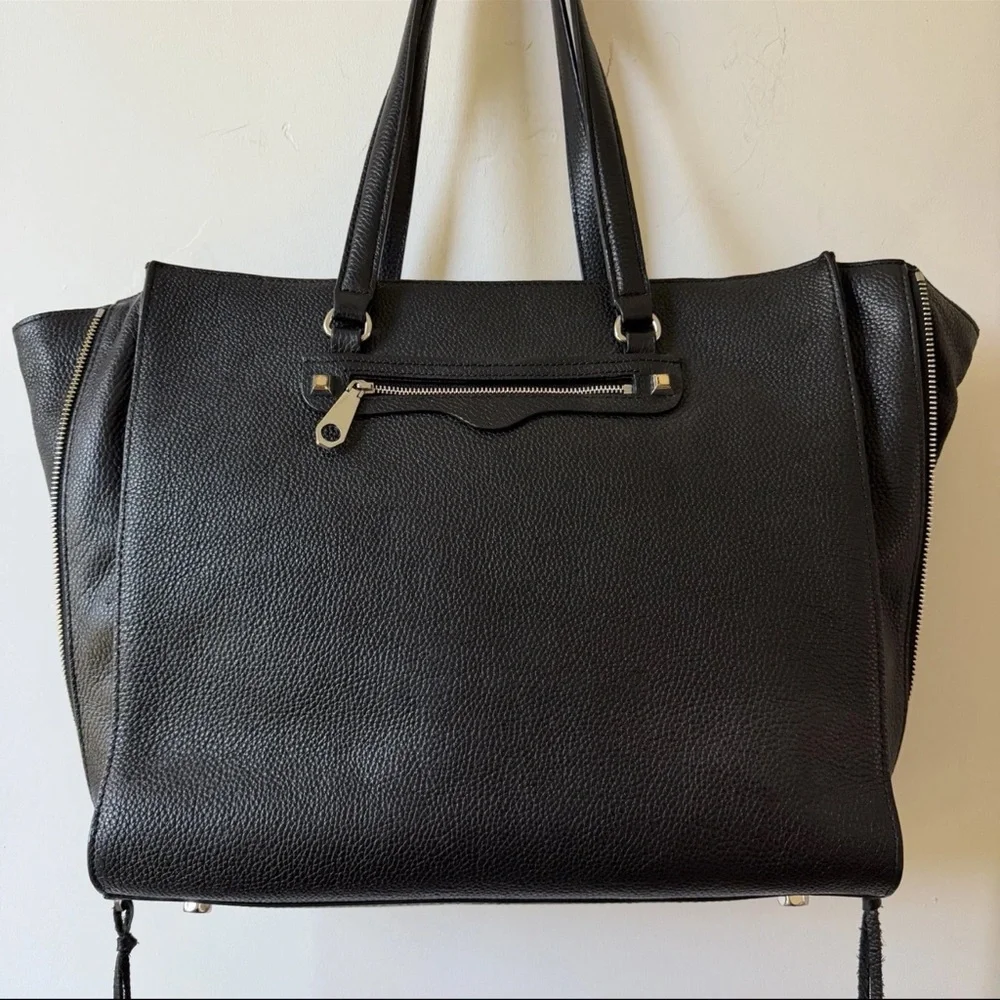Rebecca Minkoff ‘Always On Side’ Black Leather Tote Bag Zip Shoulder Carryall
